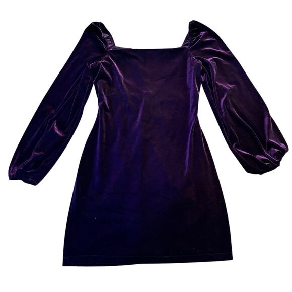Emerald Sundae Dark Purple Velvet Square Neck Long Sleeve Lined Mini Party Dress - Picture 1 of 9